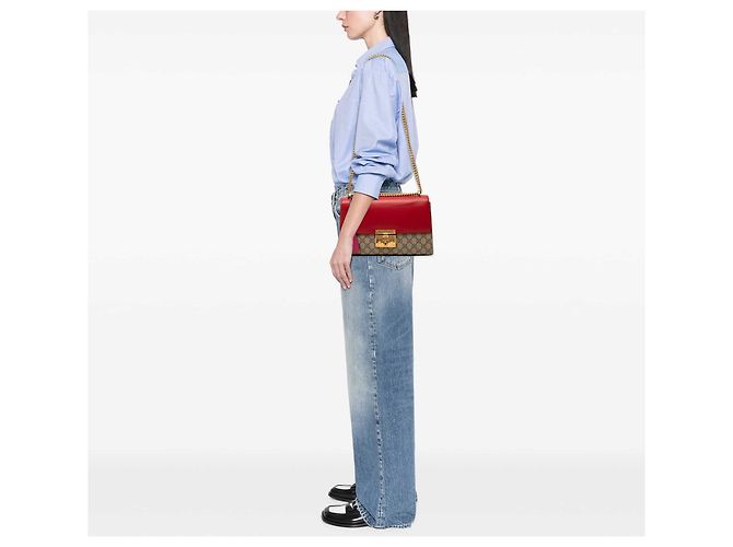 Padlock Borsa a tracolla Gucci Medium GG Supreme con lucchetto rossa Rosso - vista 7