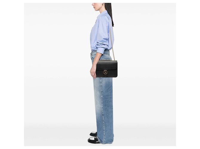 Borsa a tracolla Gucci Medium Dollar Calfskin Interlocking G Nera Nero - vista 7