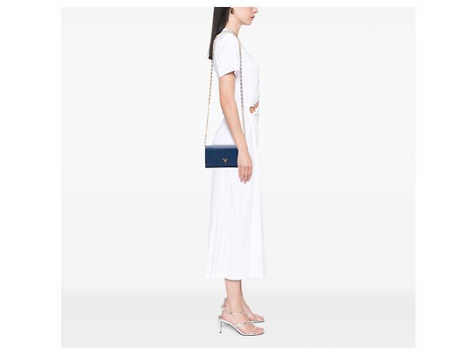 Borsa a tracolla Prada Saffiano Wallet On Chain Blu - vista 6