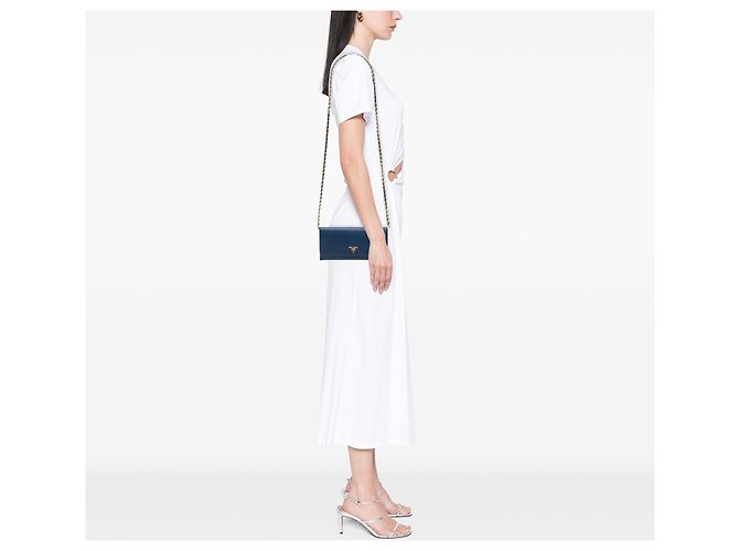 Borsa a tracolla Prada Saffiano Wallet On Chain Blu - vista 6