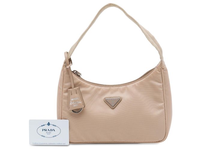 Prada Mini Tessuto Re Edition 2000 Schultertasche Beige - Ansicht 7