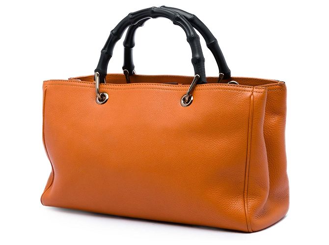 Borsa Gucci Medium Bamboo Shopper in pelle di vitello arancione - vista 2