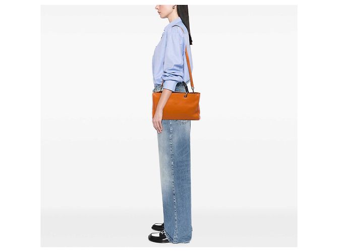 Borsa Gucci Medium Bamboo Shopper in pelle di vitello arancione - vista 6