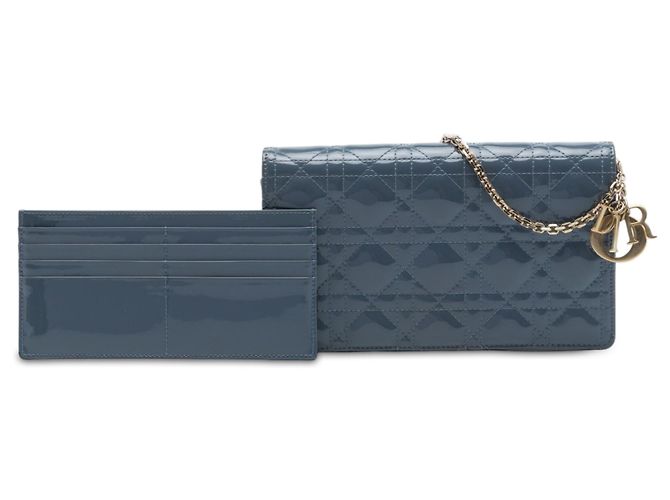 Autre Marque Pouch Lady Dior in vernice Cannage blu con catena e tracolla - vista 7