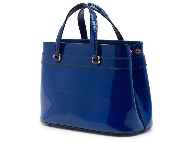 Borsa Satchel Gucci Bright Bit in vernice blu - vista 2
