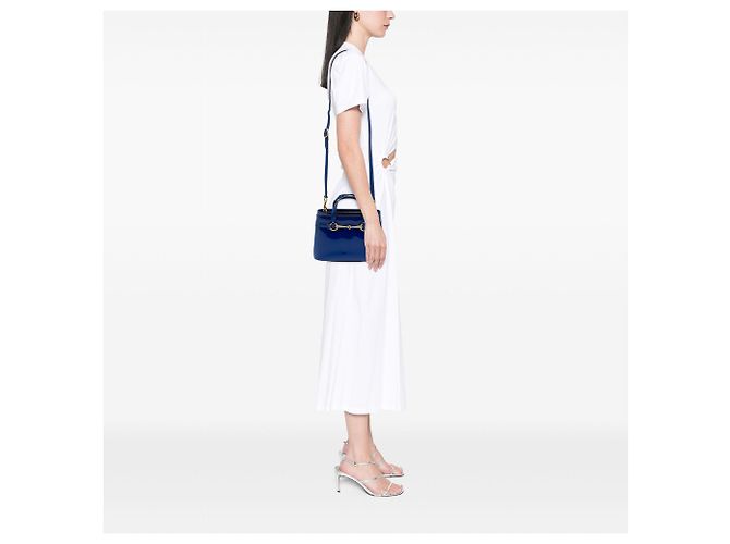 Borsa Satchel Gucci Bright Bit in vernice blu - vista 6
