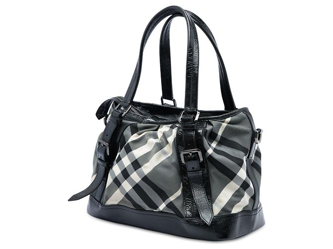 Burberry Medium Beat Check Nylon Lowry Satchel in Grau - Ansicht 2