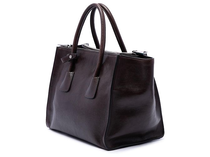 Double Bolsa Prada Glace Calf de Alça Dupla e Bolso Duplo, Castanho Marrom - vista 2