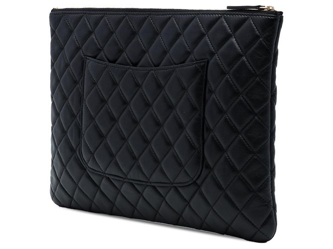 Clutch Chanel Large Quilted Lambskin O Case Nera Nero - vista 2