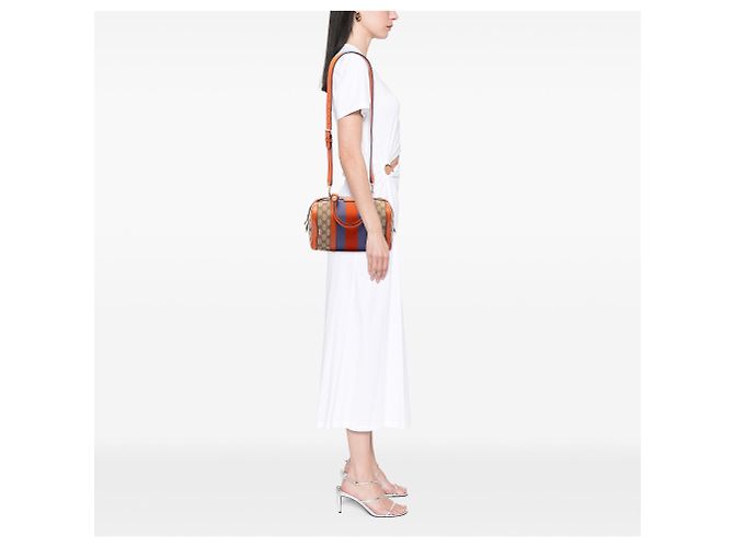 Borsa Boston Satchel Gucci Small GG Canvas Web beige - vista 6