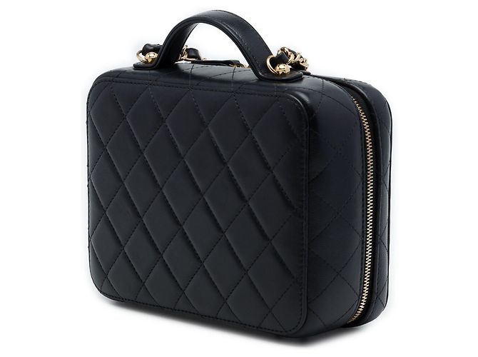Borsa Vanity Case Satchel Chanel Medium in lambskin nera con placca dorata Nero - vista 2