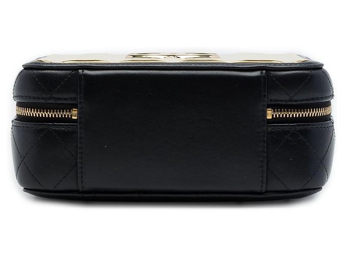 Borsa Vanity Case Satchel Chanel Medium in lambskin nera con placca dorata Nero - vista 3
