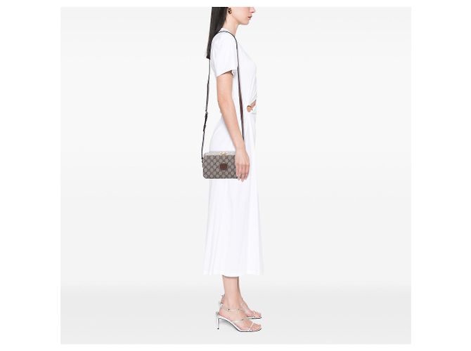 Borsa a tracolla Gucci GG Supreme Interlocking G beige - vista 6