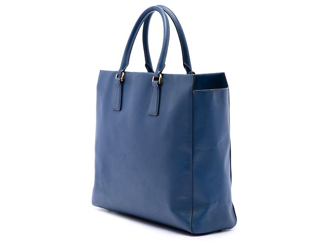 Sac cabas convertible ouvert Prada Saffiano Lux bleu - vue 2