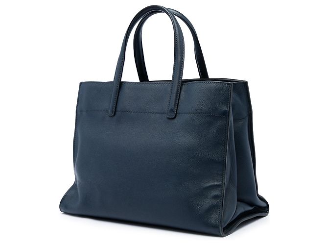 Borsa Tote Satchel Prada Saffiano Soft blu a tre tasche - vista 2