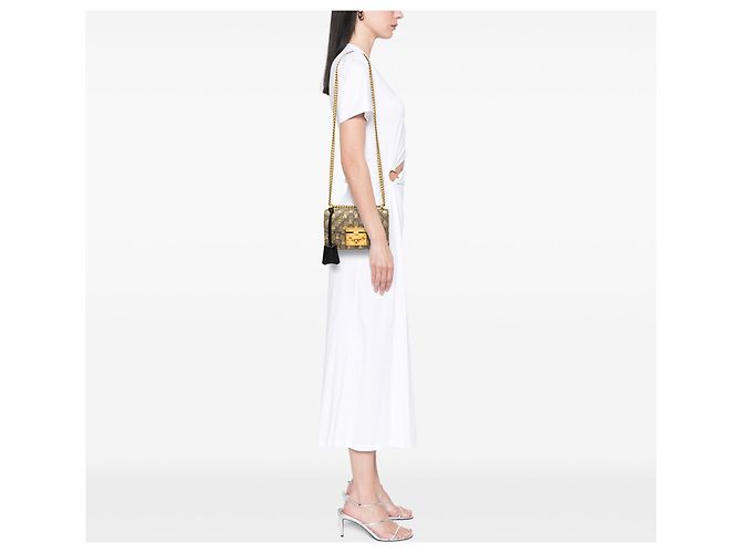 Borsa a tracolla Gucci Small GG Supreme Bee Padlock Beige - vista 6