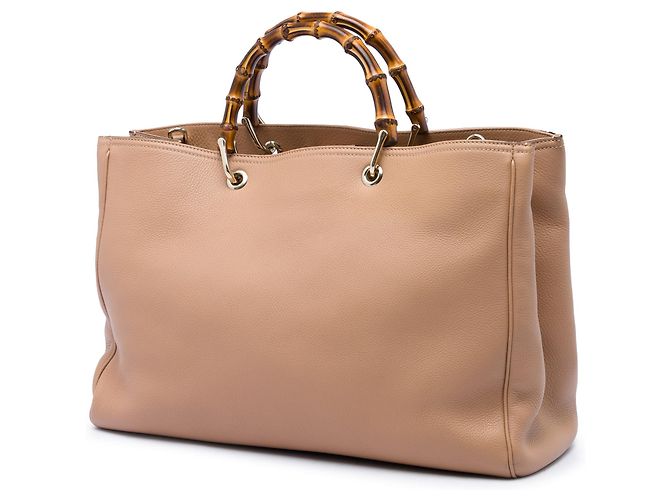 Bamboo Sac Shopper Satchel Gucci Large en cuir de veau marron avec anses en bambou - vue 2