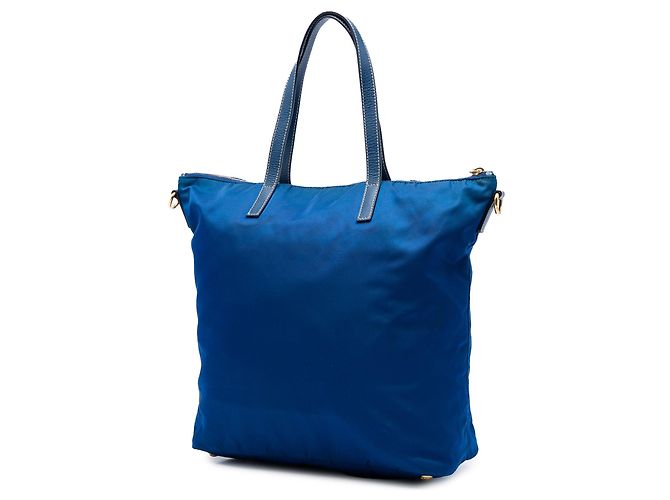 Borsa Tote Convertibile Prada Tessuto Blu con Chiusura a Zip - vista 2
