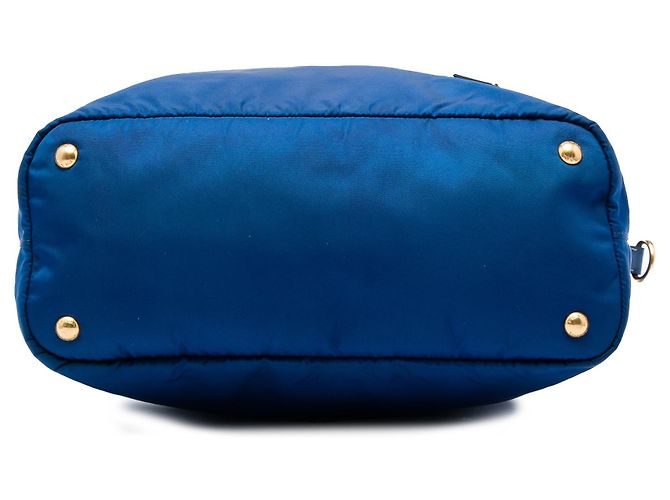 Borsa Tote Convertibile Prada Tessuto Blu con Chiusura a Zip - vista 3