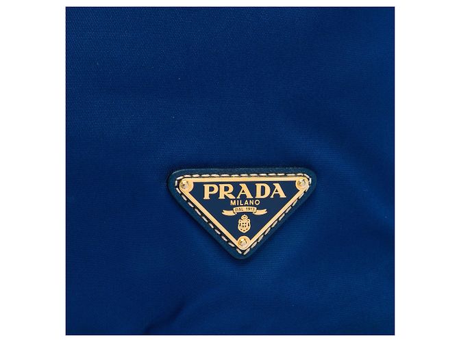 Borsa Tote Convertibile Prada Tessuto Blu con Chiusura a Zip - vista 5
