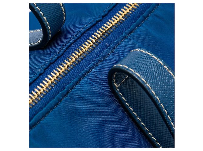 Borsa Tote Convertibile Prada Tessuto Blu con Chiusura a Zip - vista 6