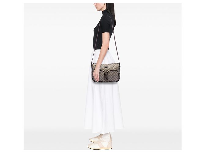 Borsa a tracolla Gucci GG Supreme con doppia tasca Beige - vista 6