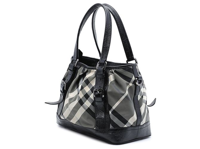Burberry Medium Beat Check Nylon Lowry Satchel in Grau - Ansicht 2