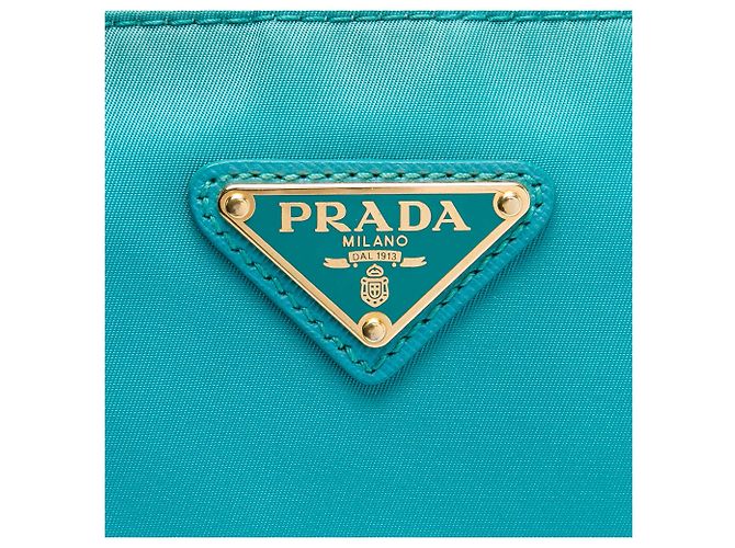 Borsa a tracolla Prada in Tessuto blu con rifiniture in Saffiano e chiusura a zip - vista 5