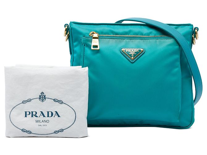Borsa a tracolla Prada in Tessuto blu con rifiniture in Saffiano e chiusura a zip - vista 7