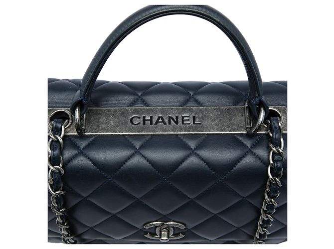 Borsa Chanel Large Trendy CC Top Handle Flap Satchel in pelle di agnello blu - vista 6