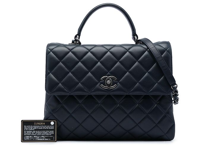 Borsa Chanel Large Trendy CC Top Handle Flap Satchel in pelle di agnello blu - vista 8