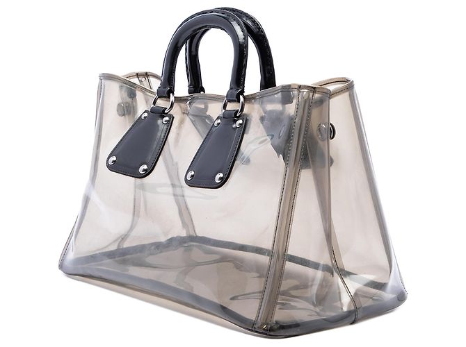 Borsa Tote in PVC con profili in pelle Spazzolato nera Prada Nero - vista 2