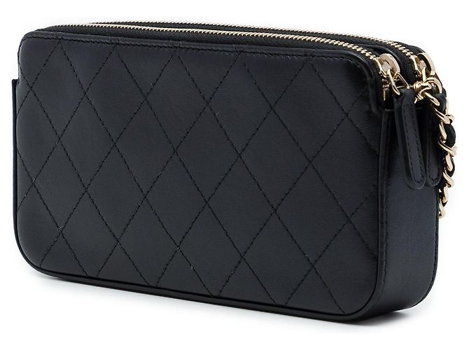 Clutch Chanel CC in pelle di vitello matelassé con doppia zip e tracolla a catena nera Nero - vista 2