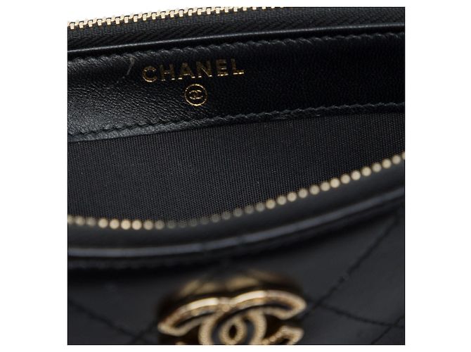 Clutch Chanel CC in pelle di vitello matelassé con doppia zip e tracolla a catena nera Nero - vista 5