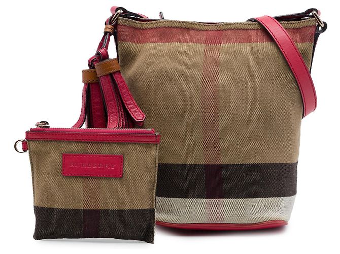 Borsa a secchiello Burberry Mini Mega Check Canvas Ashby con nappe marrone - vista 7