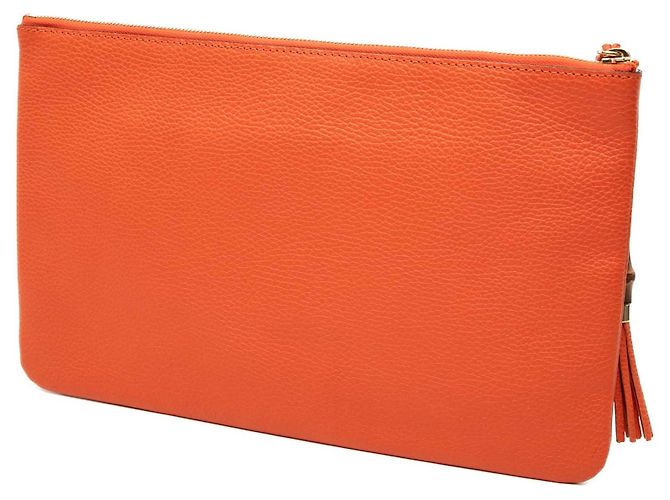 Bamboo Clutch Gucci de piel de becerro naranja con borla de bambú - vista 2