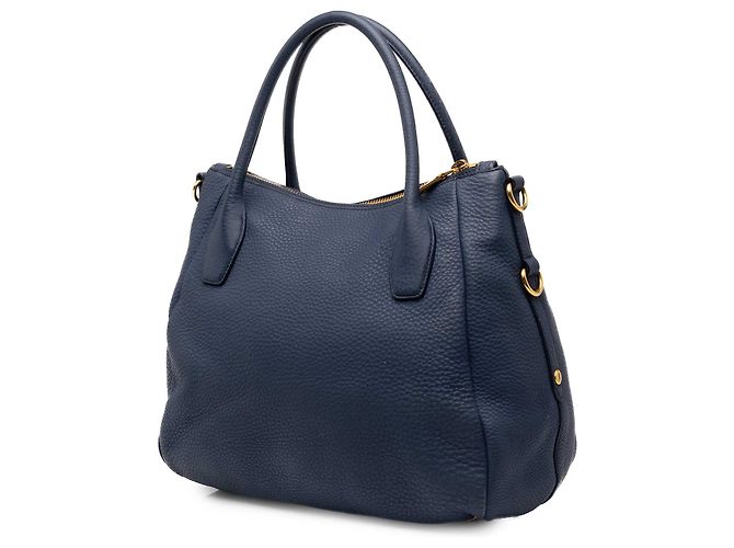 Borsa Tote Satchel convertibile Prada Vitello Daino blu con zip - vista 2