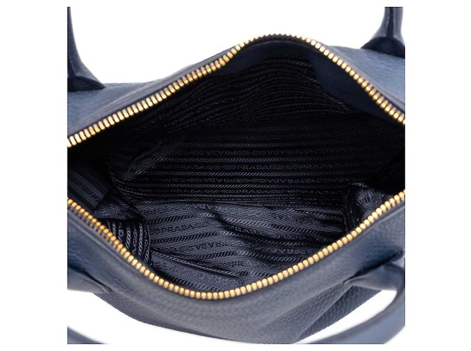Borsa Tote Satchel convertibile Prada Vitello Daino blu con zip - vista 4