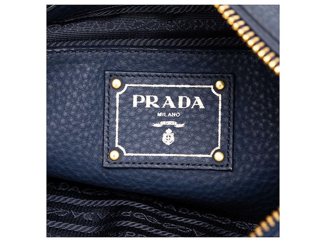 Borsa Tote Satchel convertibile Prada Vitello Daino blu con zip - vista 5