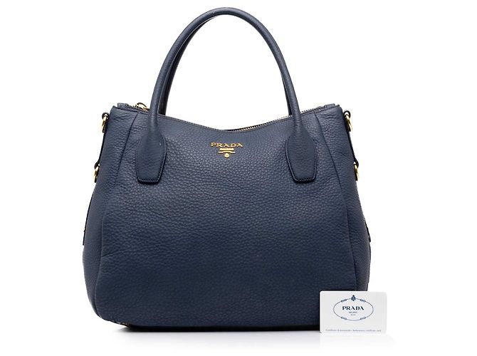 Borsa Tote Satchel convertibile Prada Vitello Daino blu con zip - vista 7