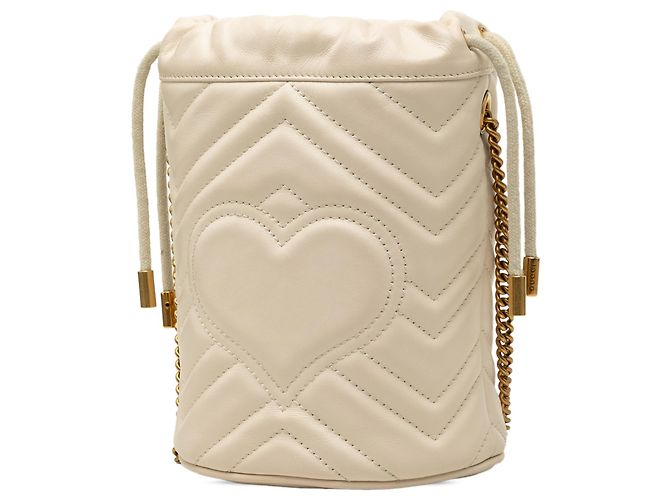 Borsa a secchiello Gucci Small GG Marmont in pelle di vitello matelassé bianca Bianco - vista 2