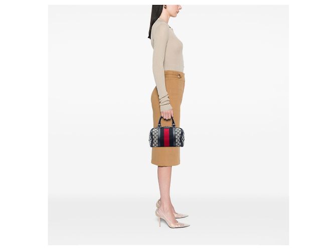 Borsa Boston Satchel Gucci Small GG Canvas Web Joy Beige - vista 6