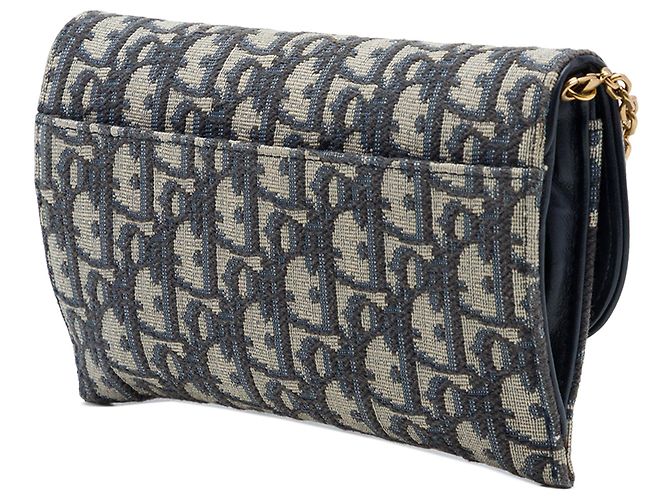Autre Marque Borsa a tracolla Saddle Wallet On Chain in tela Dior Oblique blu - vista 2