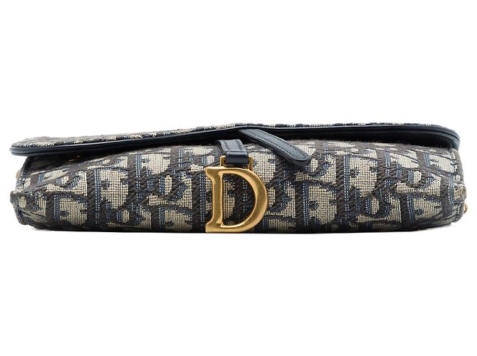 Autre Marque Borsa a tracolla Saddle Wallet On Chain in tela Dior Oblique blu - vista 3