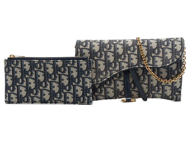Autre Marque Borsa a tracolla Saddle Wallet On Chain in tela Dior Oblique blu - vista 7
