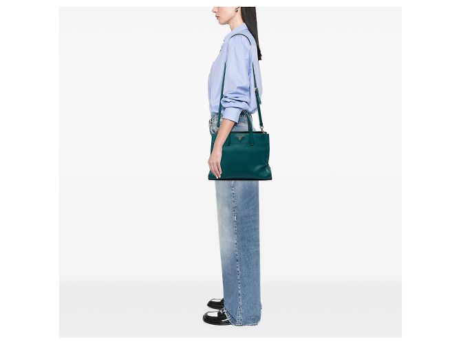 Borsa Tote Satchel Prada Saffiano Soft a tre tasche, blu - vista 7