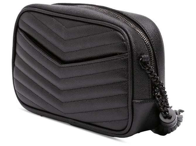 Autre Marque Borsa Lou Camera Mini Monogramma Monochrome in pelle Grain de Poudre nera Saint Laurent Nero - vista 2