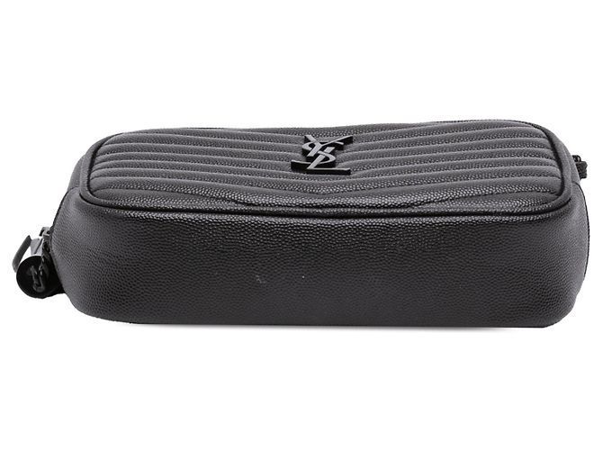 Autre Marque Borsa Lou Camera Mini Monogramma Monochrome in pelle Grain de Poudre nera Saint Laurent Nero - vista 3