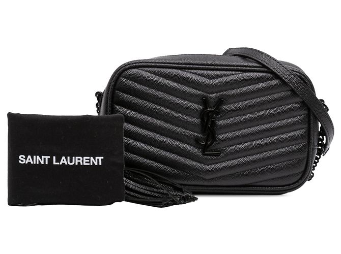 Autre Marque Borsa Lou Camera Mini Monogramma Monochrome in pelle Grain de Poudre nera Saint Laurent Nero - vista 7