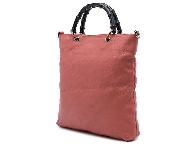 Bamboo mala shopper Gucci em couro de bezerro Tall rosa com alças de bambu - vista 2